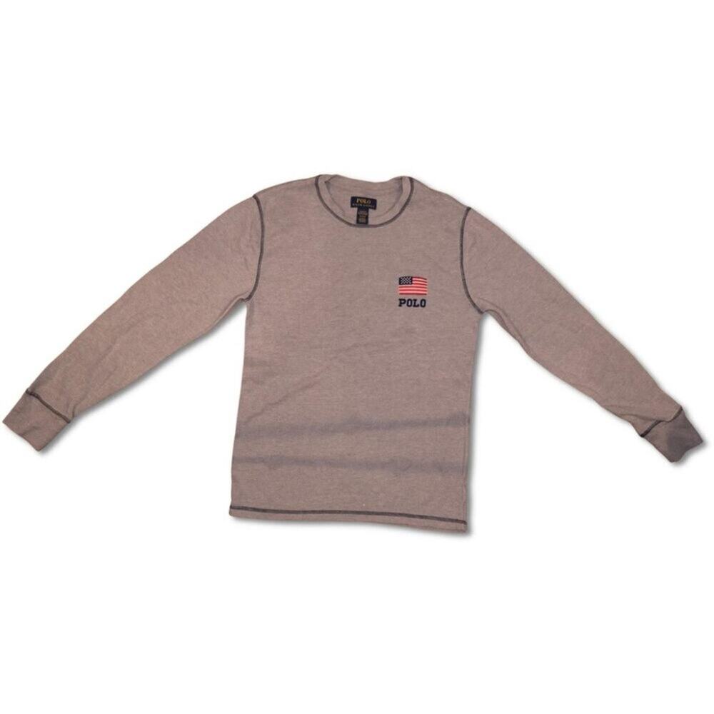 Polo Ralph Lauren Thermal Shirt | Men's M | Light Gray American Flag Graphic